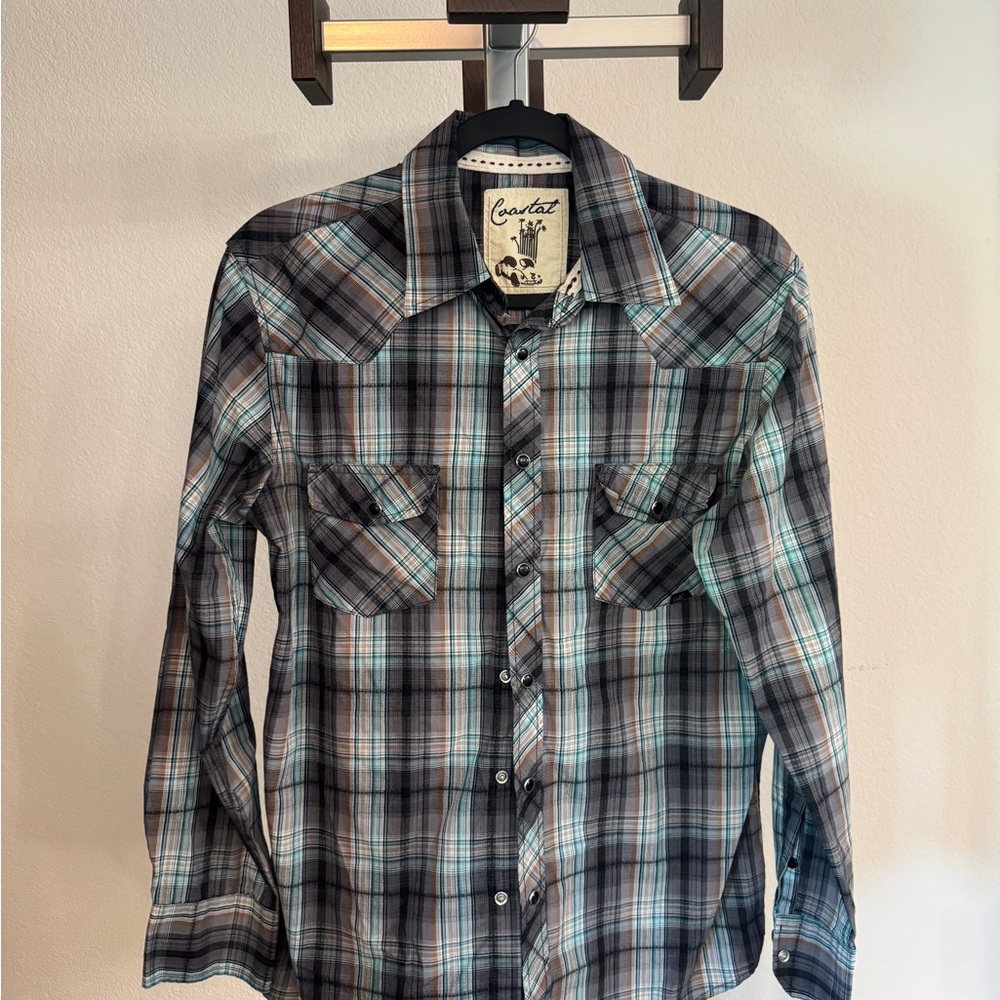 Contact Men's Plaid Button Down Shirt - Black and Blue